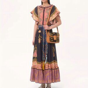 VALENTINO GARAVANI Ruched tiered paisley-print cotton-muslin midi dress